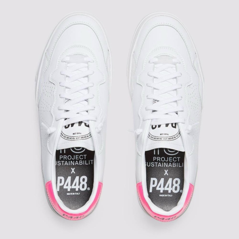 P448 White and Neon Pink Sneakers BNWT